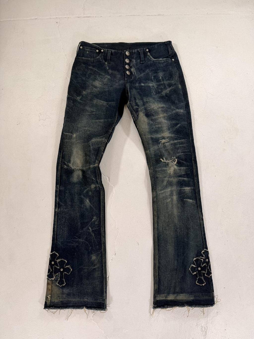 Chrome hearts bootcut denim patched jeans
