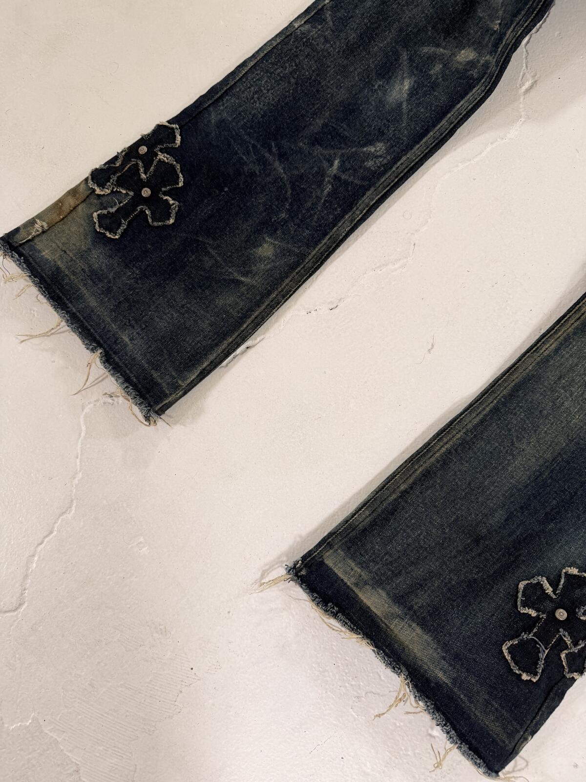 Chrome hearts bootcut denim patched jeans