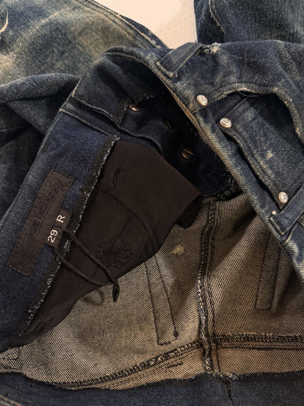 Chrome hearts bootcut denim patched jeans