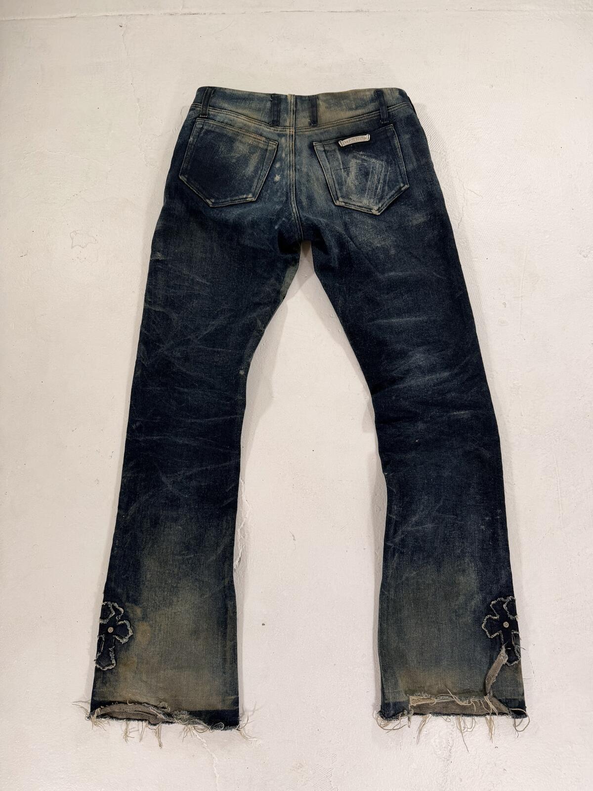 Chrome hearts bootcut denim patched jeans