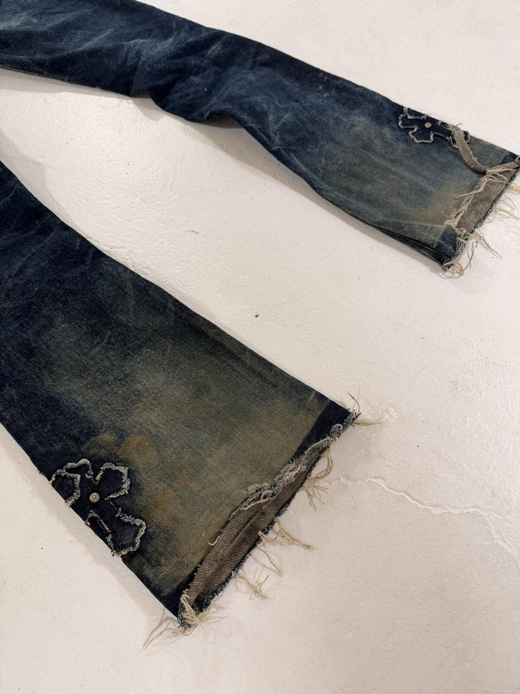 Chrome hearts bootcut denim patched jeans