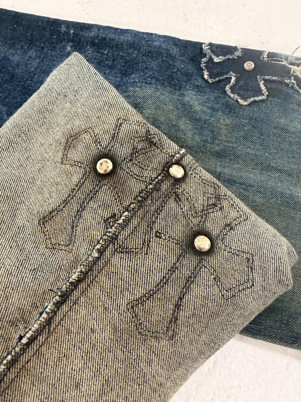 Chrome hearts bootcut denim patched jeans