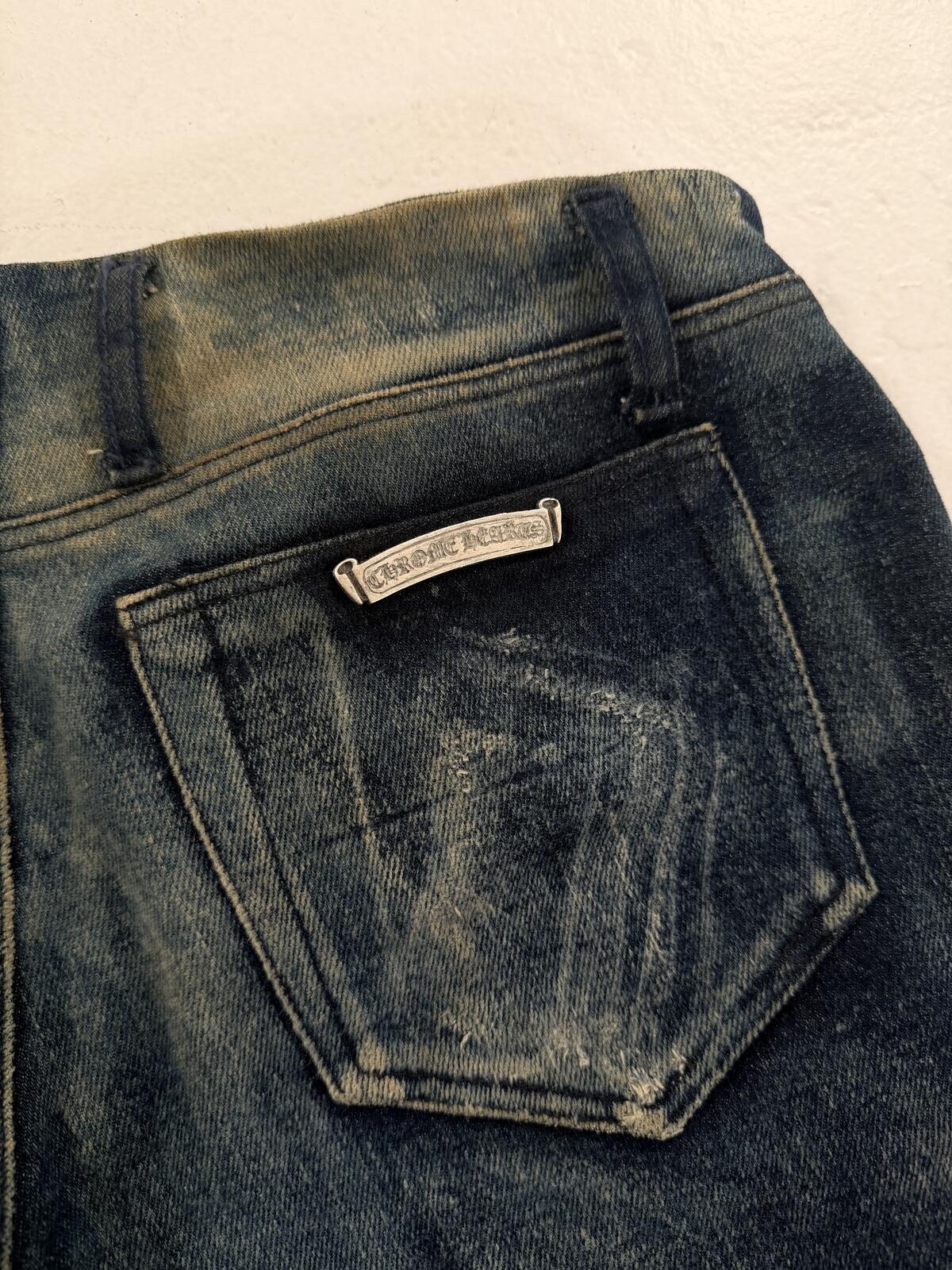 Chrome hearts bootcut denim patched jeans
