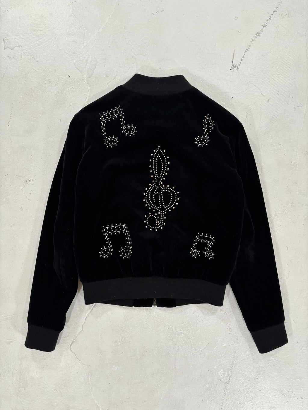 Saint Laurent Paris Music Note Satin Bomber Jacket {{ color }} {{ brand }} {{ archive }} {{ season }} {{ year }} {{ hedi slimane }}