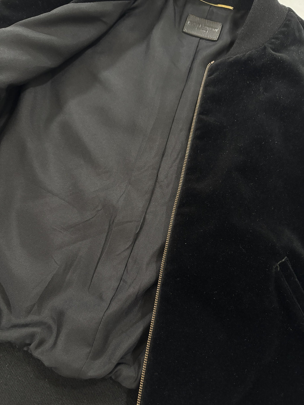 Saint Laurent Paris Music Note Satin Bomber Jacket {{ color }} {{ brand }} {{ archive }} {{ season }} {{ year }} {{ hedi slimane }}