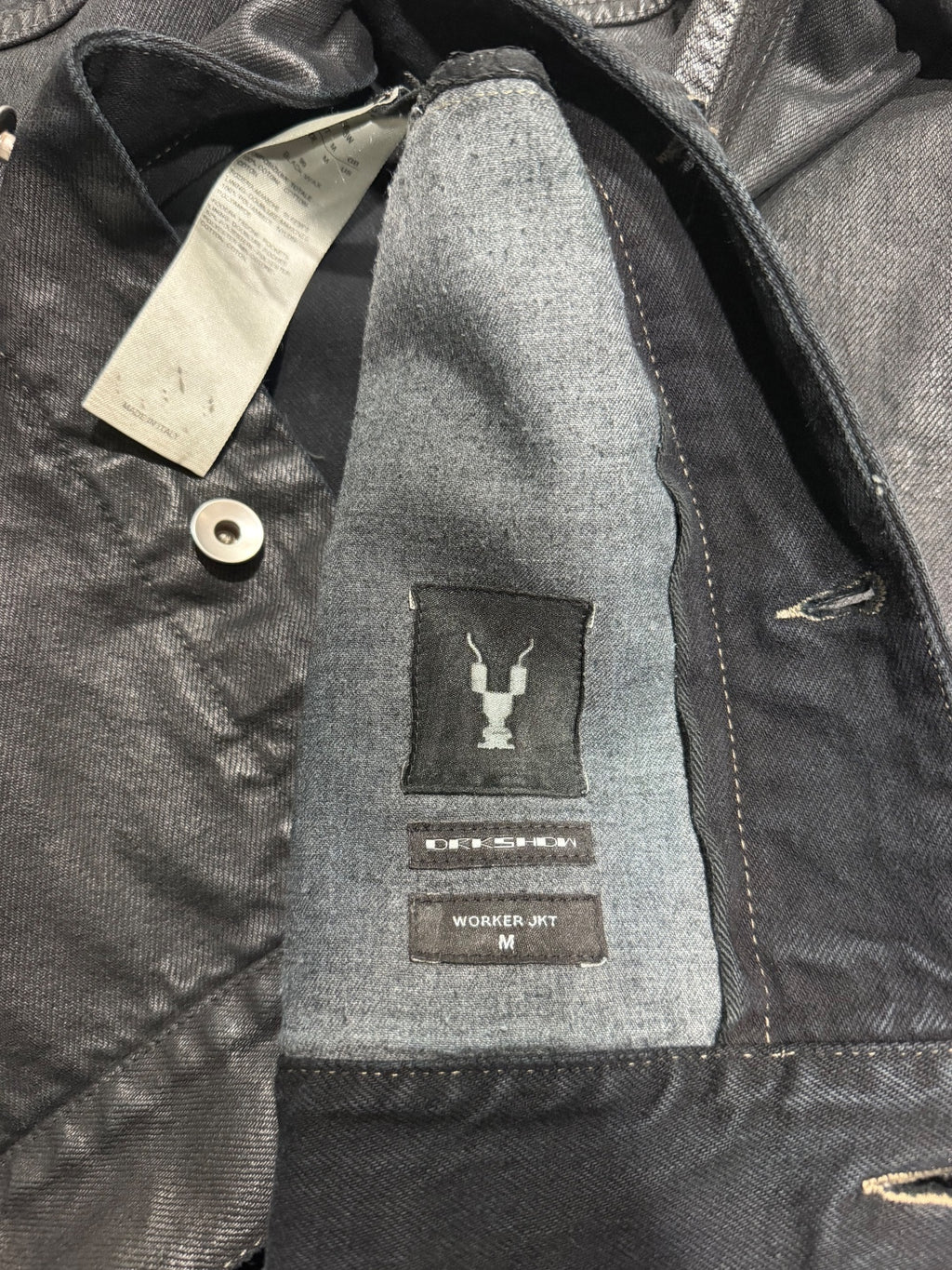 Rick Owens Black Coated Denim Jacket {{ color }} {{ brand }} {{ archive }} {{ season }} {{ year }} {{ hedi slimane }}