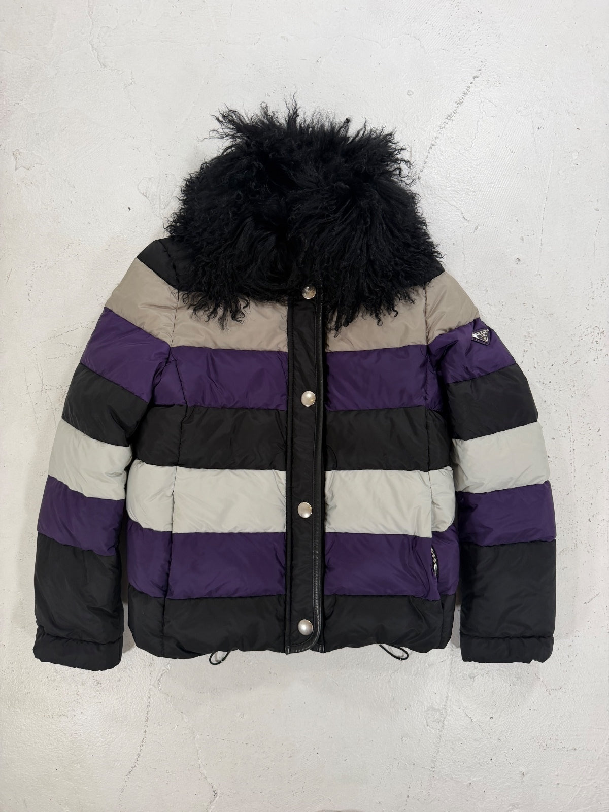 Prada AW14 Mongolian Sheep Collar Colorblock Puffer {{ color }} {{ brand }} {{ archive }} {{ season }} {{ year }} {{ hedi slimane }}