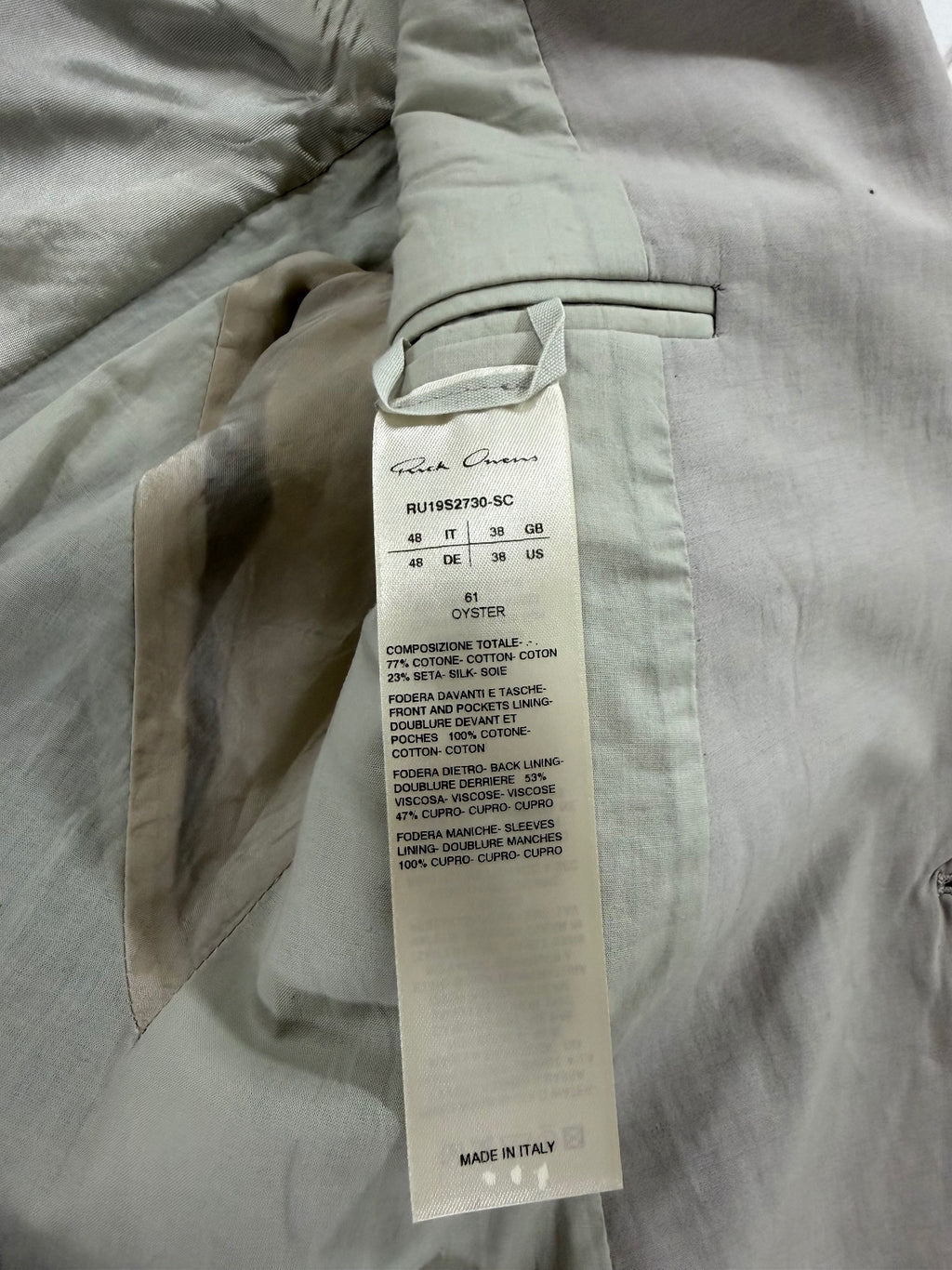 Rick Owens Mainline Oyster Blazer