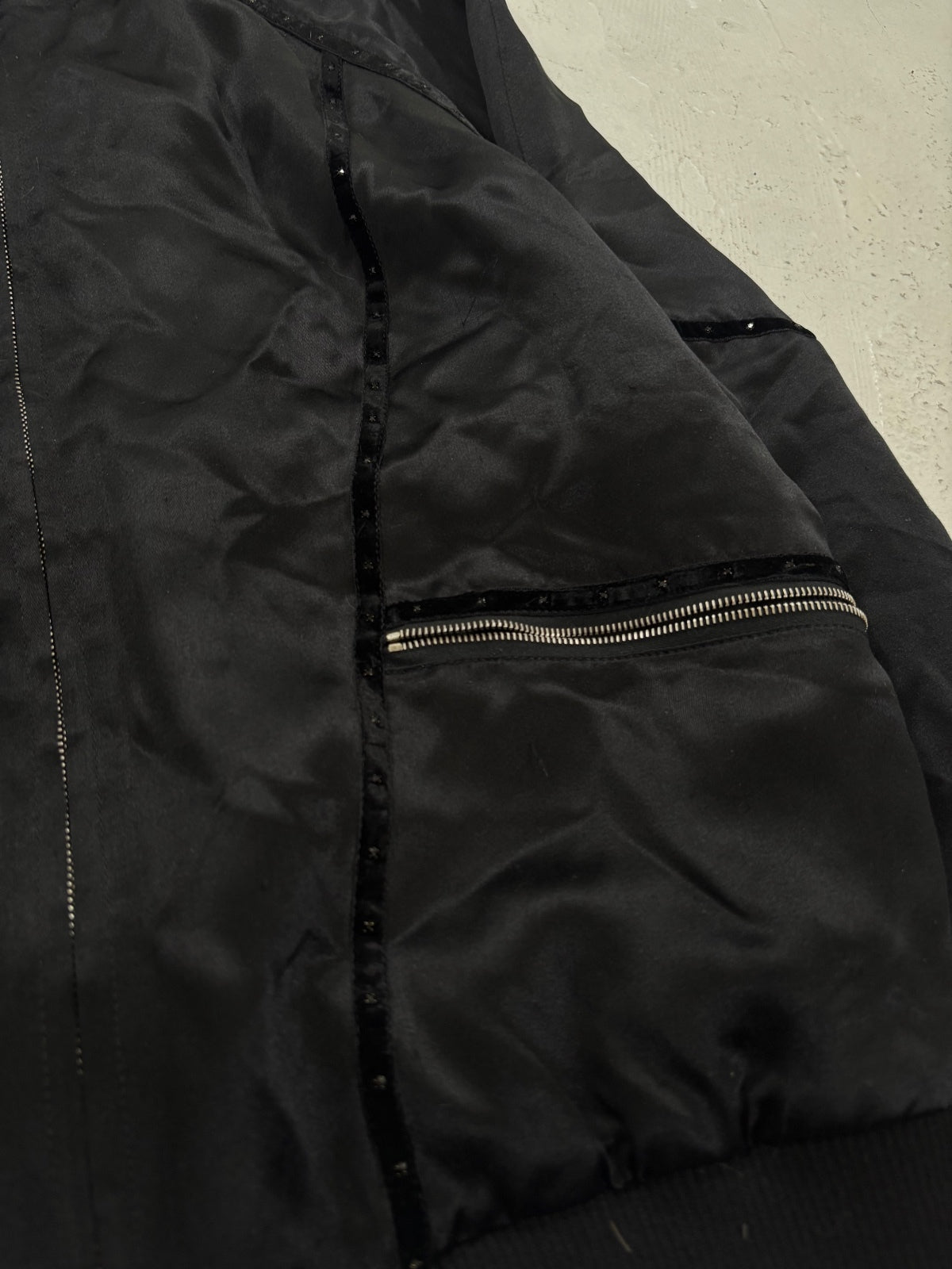 Saint Laurent Silk Rhinestone Teddy Jacket {{ color }} {{ brand }} {{ archive }} {{ season }} {{ year }} {{ hedi slimane }}
