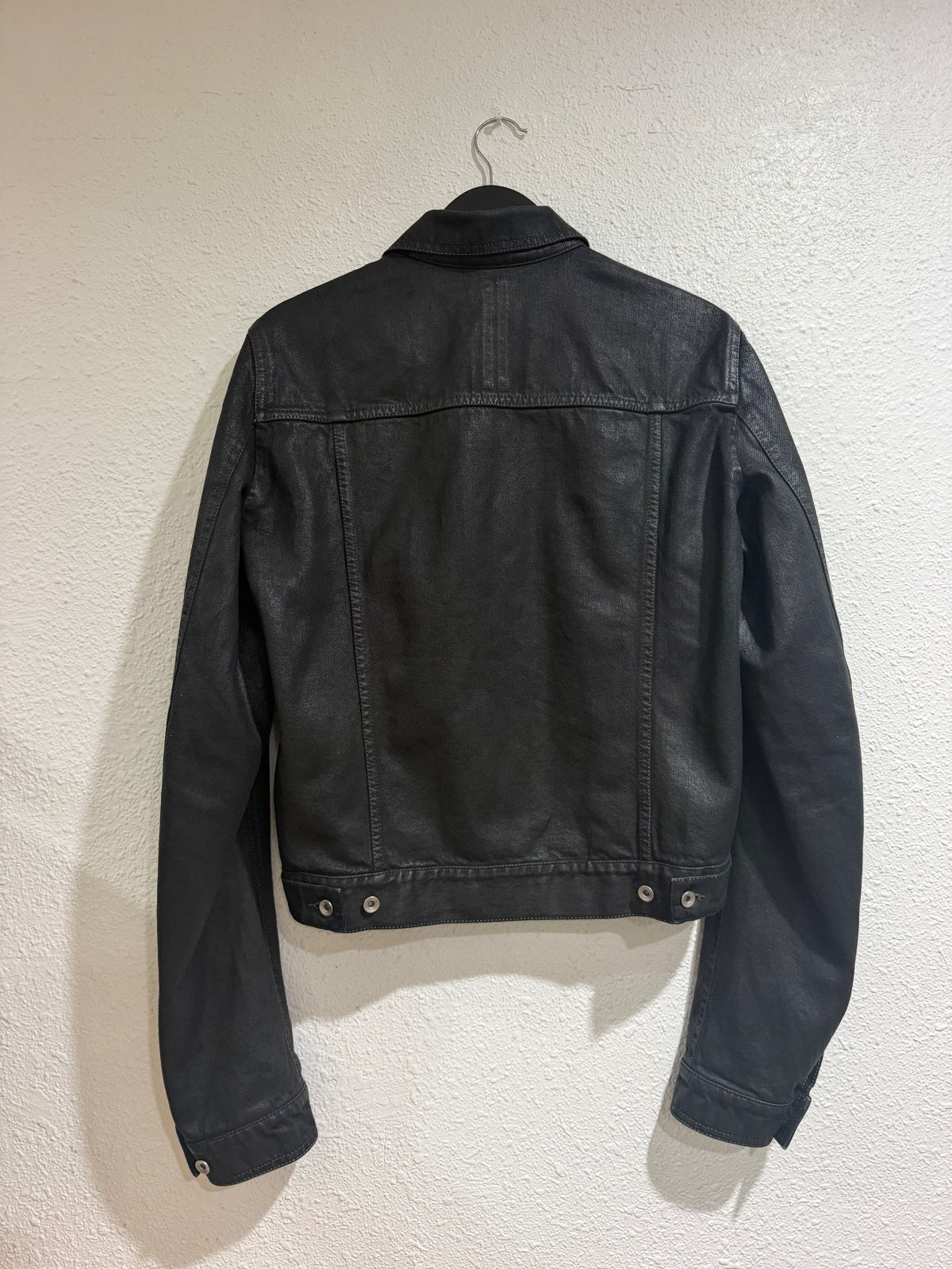 Rick Owens Black Coated Denim Jacket {{ color }} {{ brand }} {{ archive }} {{ season }} {{ year }} {{ hedi slimane }}