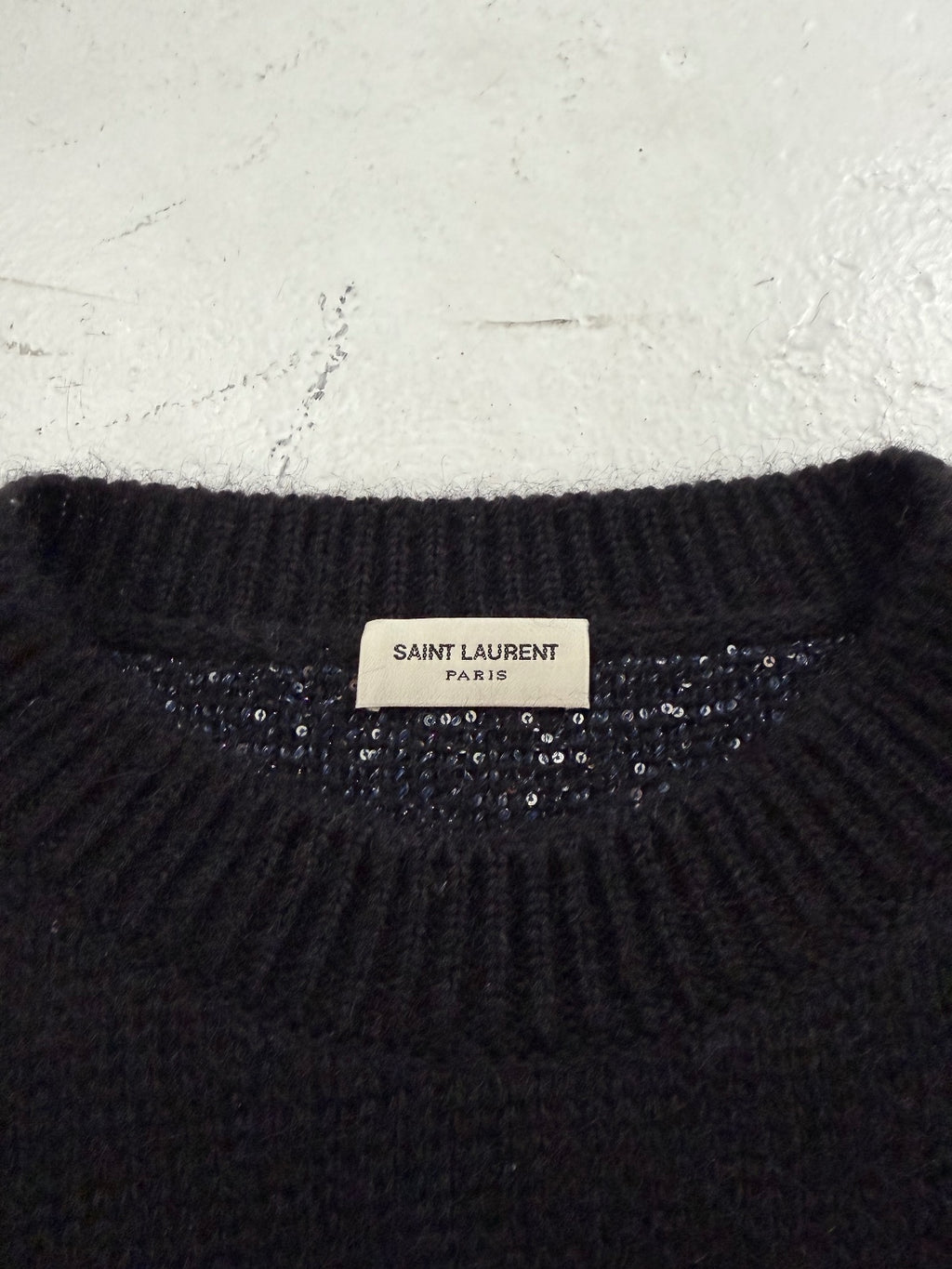 Saint Laurent Paris Knitted Sequins Crewneck {{ color }} {{ brand }} {{ archive }} {{ season }} {{ year }} {{ hedi slimane }}