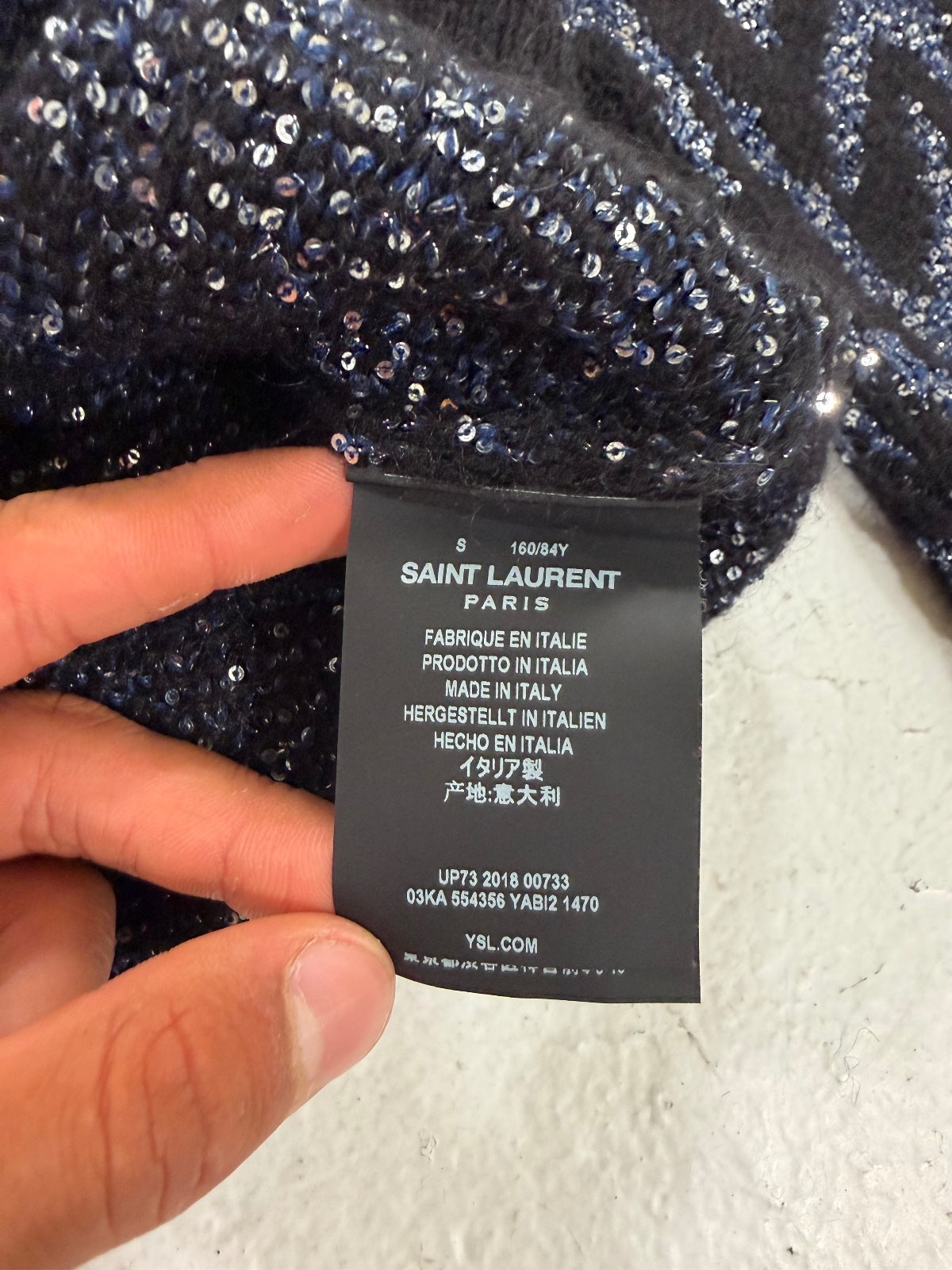 Saint Laurent Paris Knitted Sequins Crewneck {{ color }} {{ brand }} {{ archive }} {{ season }} {{ year }} {{ hedi slimane }}