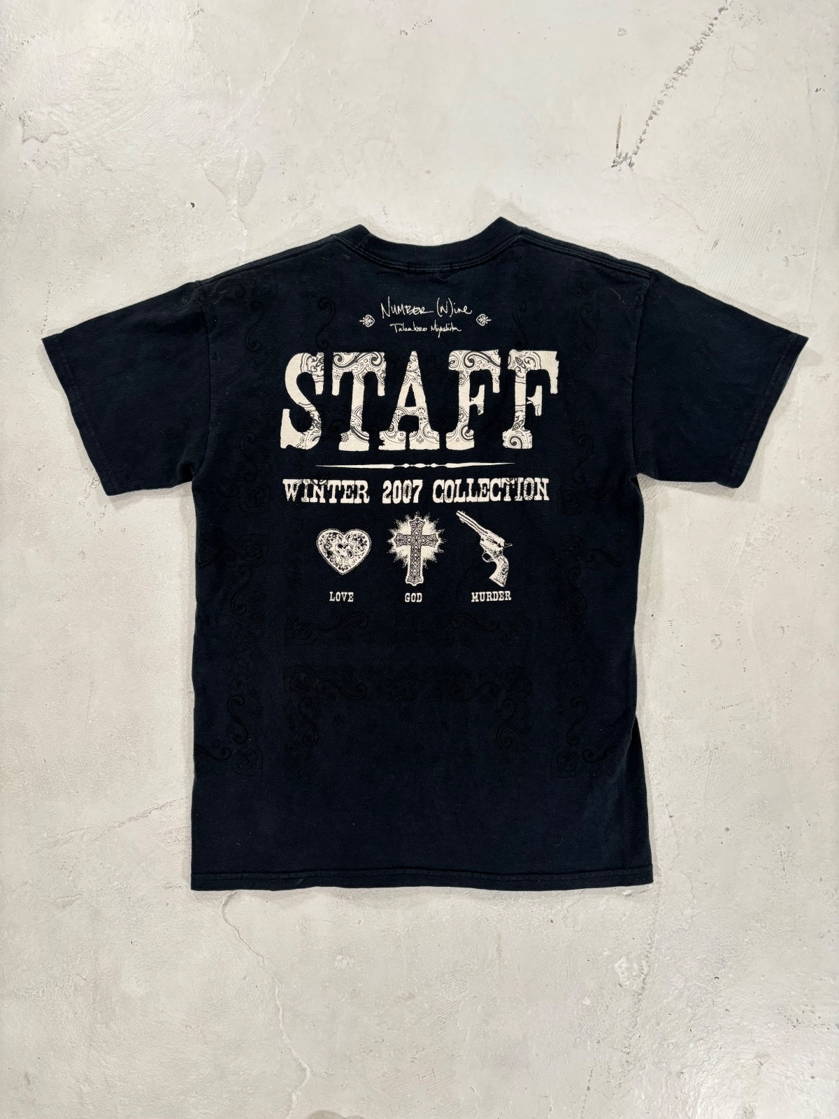 Number (N)ine "Love, God, Murder" AW07 Staff Exlusive Tee {{ color }} {{ brand }} {{ archive }} {{ season }} {{ year }} {{ hedi slimane }}