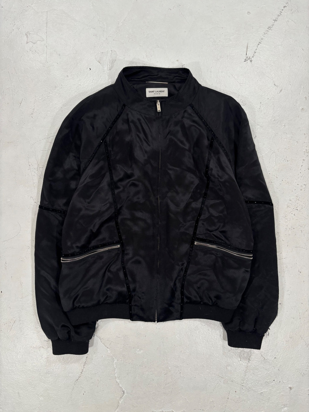Saint Laurent Silk Rhinestone Teddy Jacket {{ color }} {{ brand }} {{ archive }} {{ season }} {{ year }} {{ hedi slimane }}