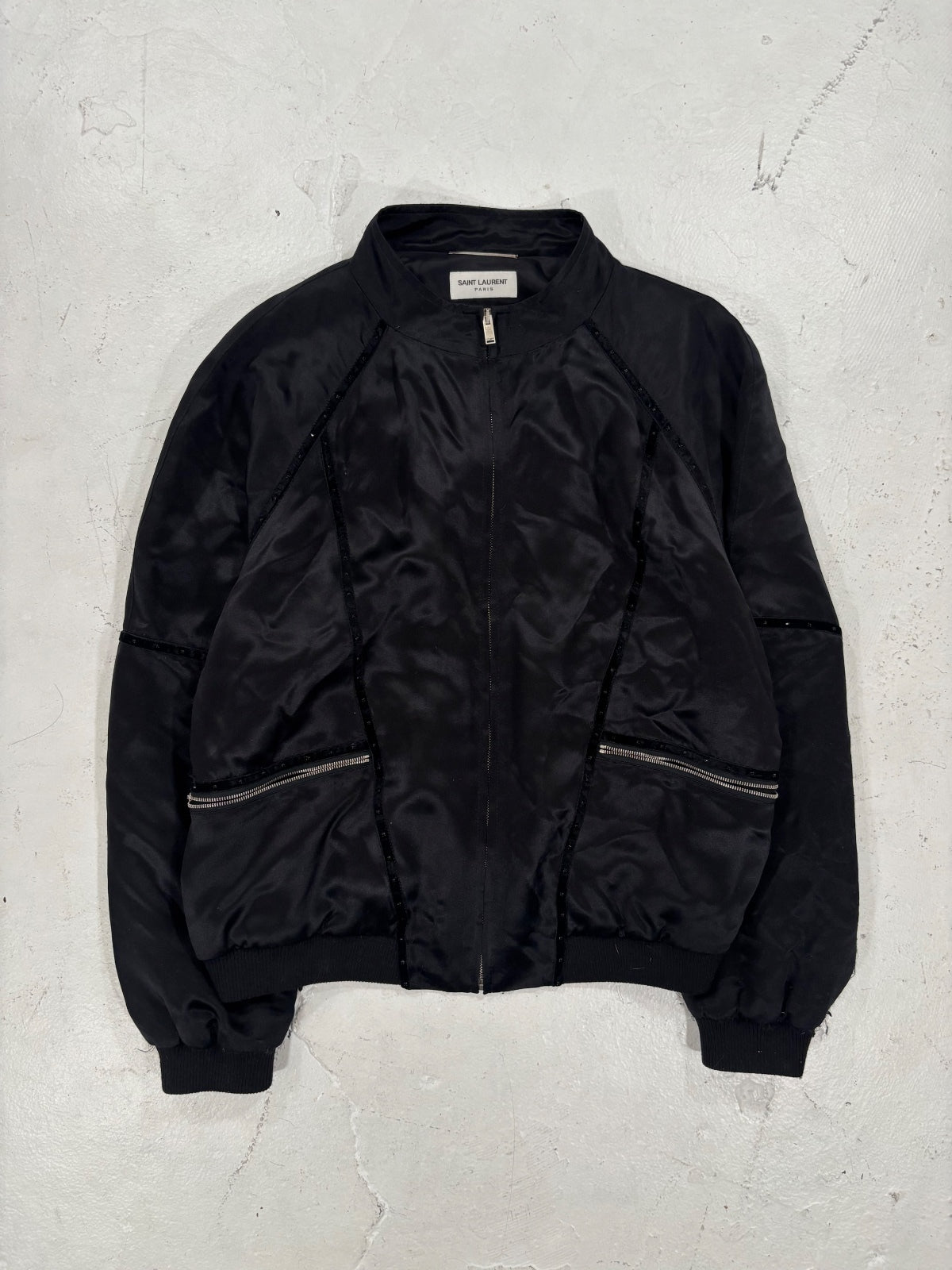 Saint Laurent Silk Rhinestone Teddy Jacket {{ color }} {{ brand }} {{ archive }} {{ season }} {{ year }} {{ hedi slimane }}