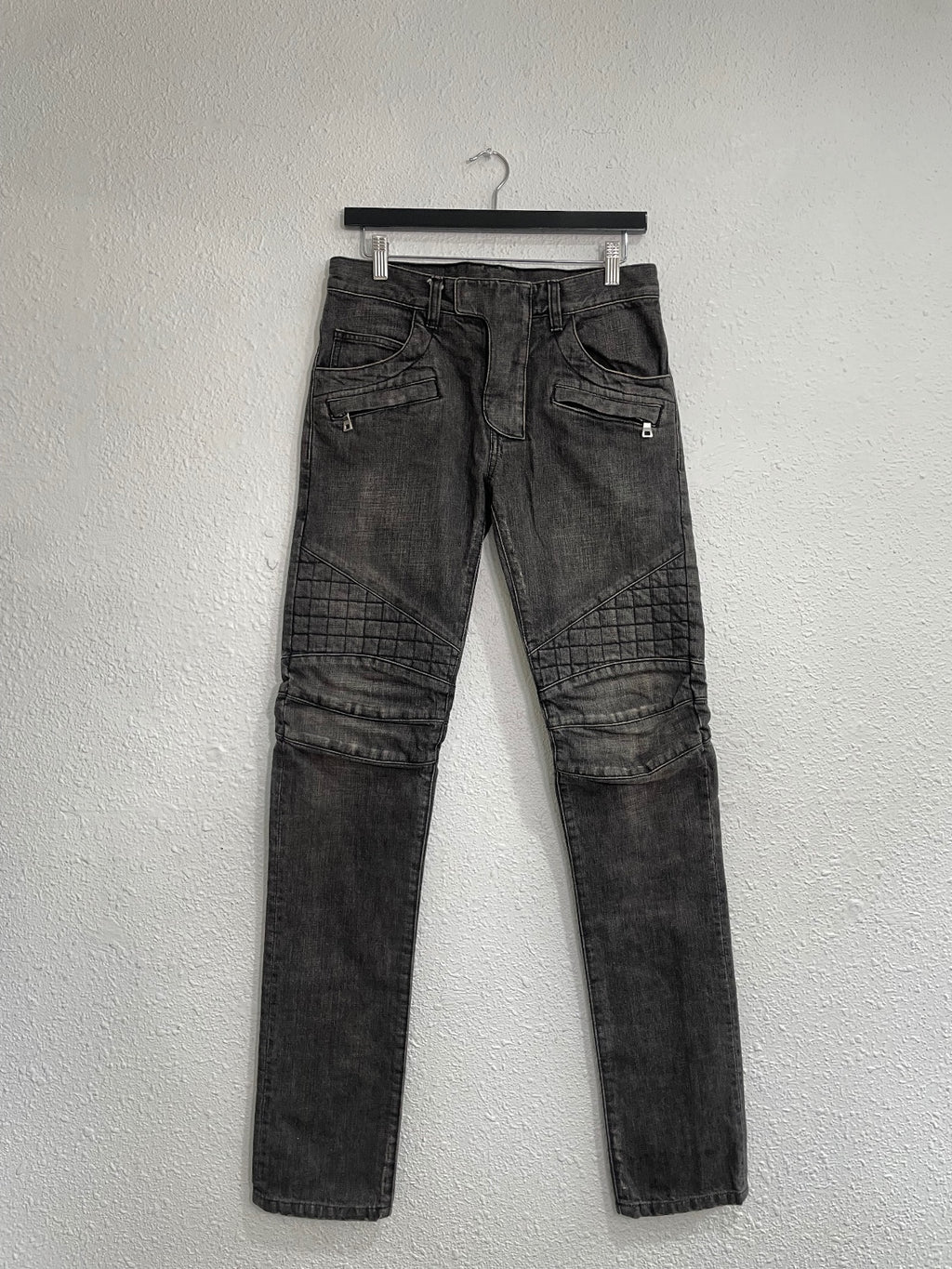 Balmain Woven Knee Biker Denim {{ color }} {{ brand }} {{ archive }} {{ season }} {{ year }} {{ hedi slimane }}