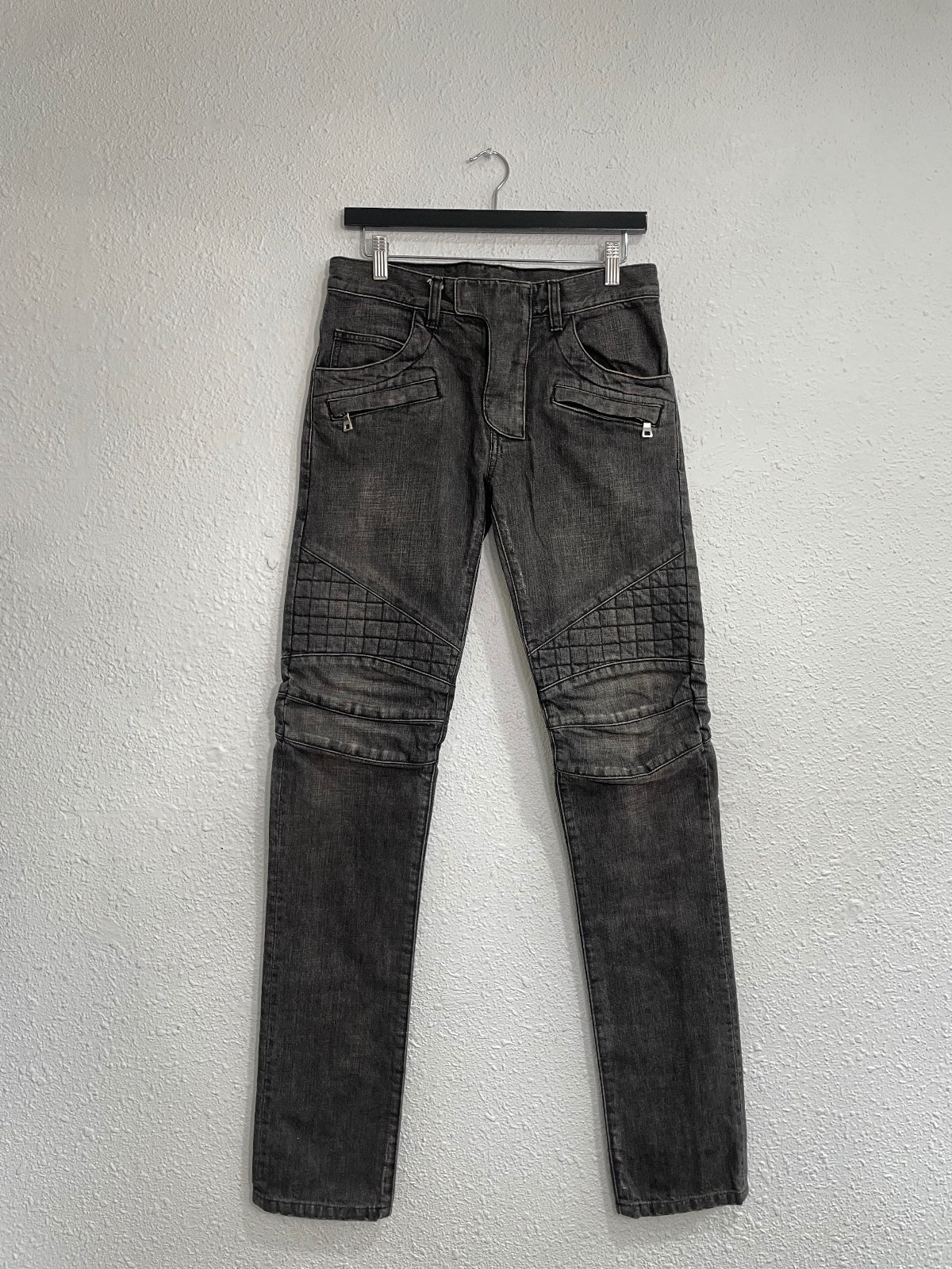 Balmain Woven Knee Biker Denim {{ color }} {{ brand }} {{ archive }} {{ season }} {{ year }} {{ hedi slimane }}
