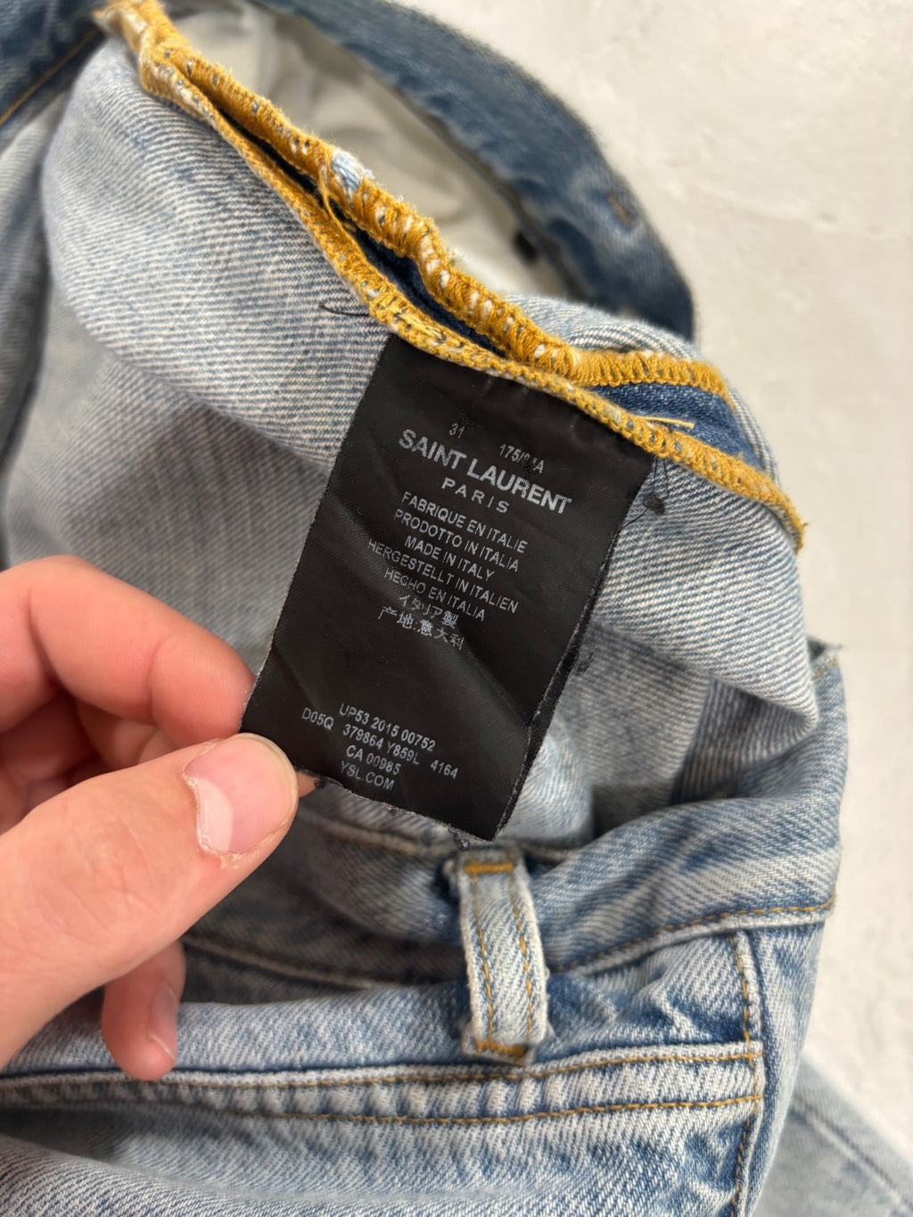 Saint Laurent Paris Light Blue Repaired Denim {{ color }} {{ brand }} {{ archive }} {{ season }} {{ year }} {{ hedi slimane }}