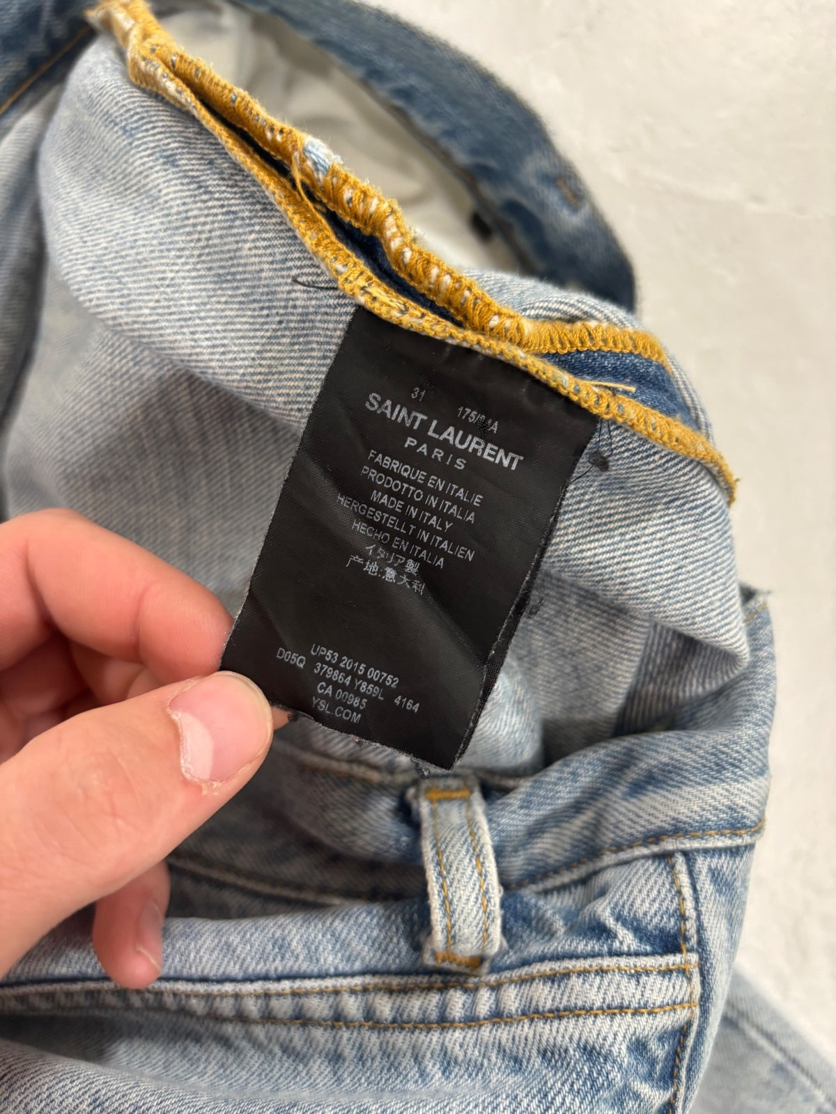 Saint Laurent Paris Light Blue Repaired Denim {{ color }} {{ brand }} {{ archive }} {{ season }} {{ year }} {{ hedi slimane }}